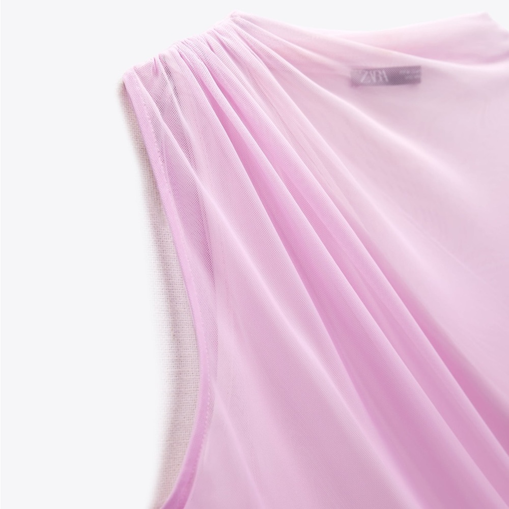 Zara draped tulle mini dress Pink NWT - Picture 11 of 11
